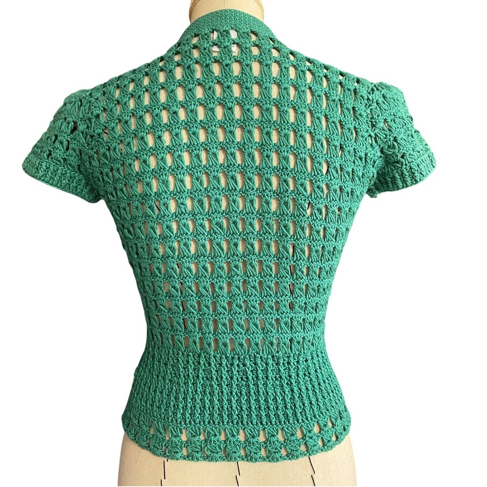 Beth Bowley Crochet Sequin Teal Cardigan Women's Small 100% Cotton Romantic - Picture 3 of 10